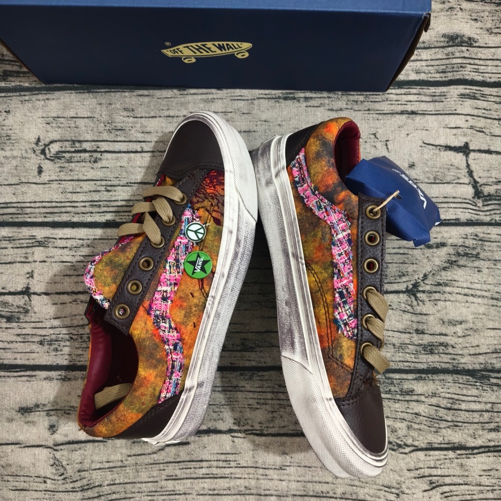Vans Women's Multicolor Tie-Dye Canvas Sneakers with Brown Toe Caps - Picture 4 of 13